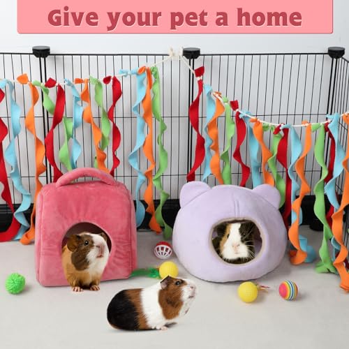 YUEPET Guinea Pig Bed 2 Pack, Washable Guinea Pig Cage Accessories Small Animal Bed Hideout for Guinea Pigs Chinchillas Hamsters Hedgehogs (Handbag and Bear) | Guinea Pig Hideout, Guinea Pig House, Soft Plush Fabric, Washable Beds, Anti-Slip Bottom, Handb