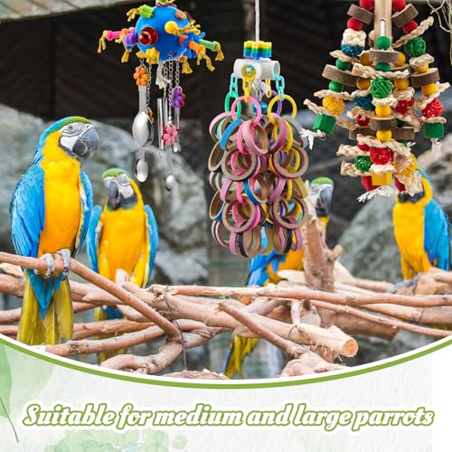 Seenelling 3 Pcs Extra Large Bird Parrot Toy Multicolored Natural Wooden Parrot Cage Chewing Toys for Large Medium Macaws Cockatoos African Grey Birds (Ring and Ball) - style: Ring and Ball