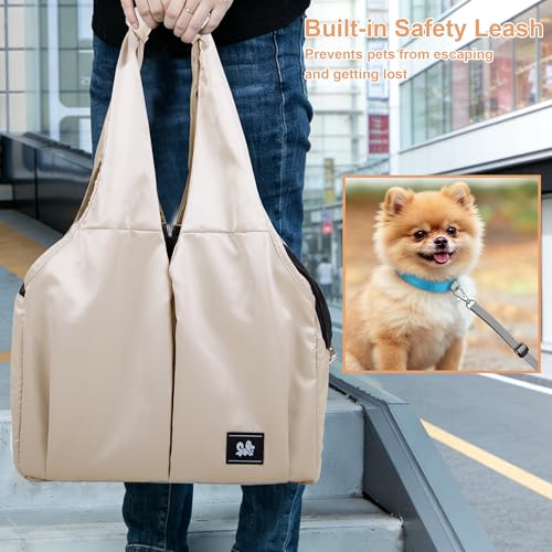 Small Dog Purse Carrier for Puppy Cats Yorkie Chihuahua,Up to 15lbs | Soft-Sided Pet Tote Bag with 4 Large Pockets, Lightweight, Foldable, for Travel Outings Vet (15.4"L×7.9"W×11.8"H, Beige) - color: Beige