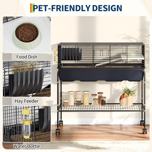 Guinea Pig Cage Kit, Small Animal Cage with Hay Holder, Water Bottle, Food Bowl, Metal Pet Habitat for Hamster, Chinchillas, Guinea Pigs, Rabbit, Squirrel, Gerbil - size: 42"H