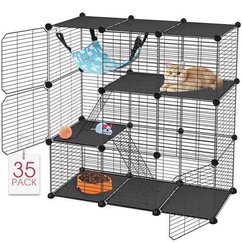 VISCOO Cat Cage, 3-Tier DIY Catio Cat Enclosures, 36"x16"x36" Cat Playpen | Indoor & Outdoor with Hammock, Detachable Metal Wire Kennel Cats Crate, 3x1x3 Exercise Place for 1-2 Kitten/Squirrel - size: 16.5"L x 12.6"W x 5.5"H