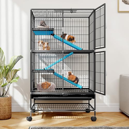DWVO 4-Tiers Small Animal Cage: Indoor Cage for Ferrets, Chinchillas, Guinea Pigs, Large Hamsters, Rabbits, Hedgehogs with Wheels