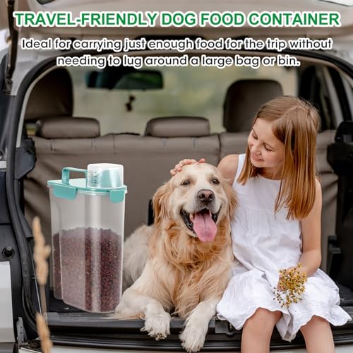 Pet Dog Cat Food Storage Container 5 to 7 lbs with Can Cover and Mixing Spoon, Airtight Travel Pet Food Storage Dispenser with Easy-pouring Spout & Cup, Kibble Dog Treat Bird Seed Container -Cyan - color: Cyan 6Qt