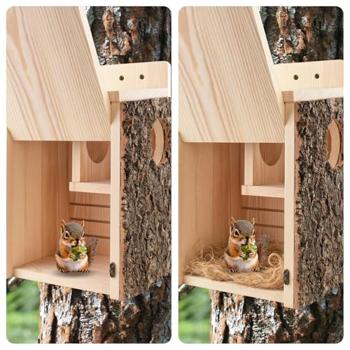 Large Squirrel Nesting Box with Predator Guard | Easy Assembly Squirrel Houses for Outside Nesting, Wooden Nesting Box for Squirrels, Chipmunk, Bird, Small Animals - size: Large