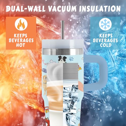 Dog 14 oz Tumbler, with Handle Straw, Stainless Steel Coffee Cup | 14oz Insulated Sports Water Bottle, Reusable Leak-proof Travel Mug, Thanksgiving Christmas Birthday Gifts for Son & Daughter - color: Dog-Blue