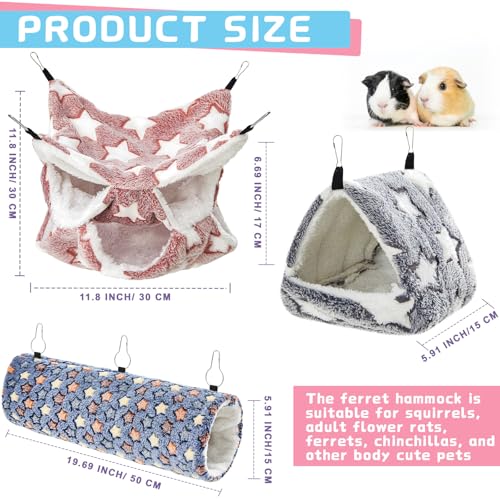 Abbylike 9 Pieces Rat Hammock 3 Tier Guinea Pig Ferret Hammocks Small Pet Hanging Tunnel Glider Toy Guinea Pig Ferret Hideout Bed Cage Accessories for Hamster(Navy,Grey,Pink,Star) - color: Navy,Grey,Pink,