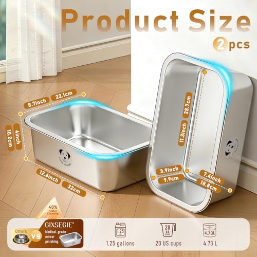 2-Pack Stainless Steel Large Dog Water Bowl, Spill-Proof Metal Dog Food Bowls, Easy Clean Outdoor Dog Water Bowl for Medium Large Dogs, X-Large & Cats 1.25 Gallons - size: 2Pack- 1.25 Gal