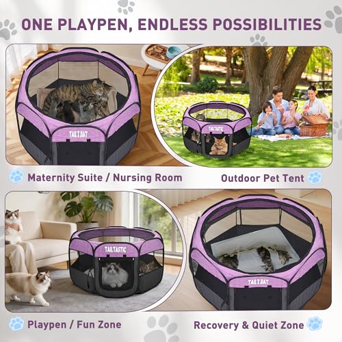 Portable Pet Playpen for Small Dogs & Cats, Foldable Puppy Safety Pen with Removable Zipper Top, Breathable Mesh Dog Delivery Room, Indoor Isolation Cage for Kittens/Rabbits (Purple, Small) - color: purple, size: Small