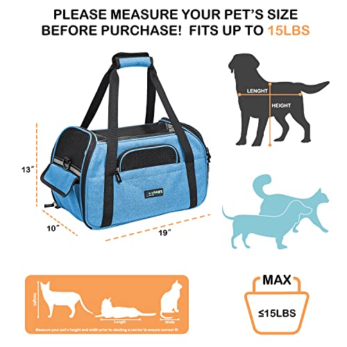JESPET Soft-Sided Kennel Pet Carrier for Small Dogs, Cats, Puppy, Airline Approved Cat Carriers Dog Carrier Collapsible, Travel Handbag & Car Seat - color: Turquoise Blue, size: 19.0"L x 10.0"W x 13.0"H
