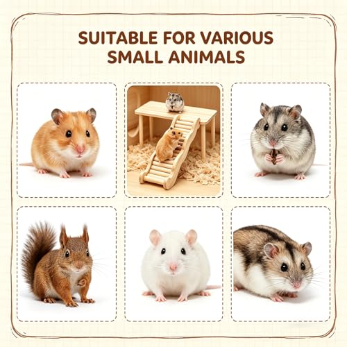 5 Pcs Wooden Hamster Toy Set, Cloud House, Peep Tunnel, Ladder & Small Tables Cage Accessories Climbing Toys for Dwarf Hamsters, Mice & Gerbils