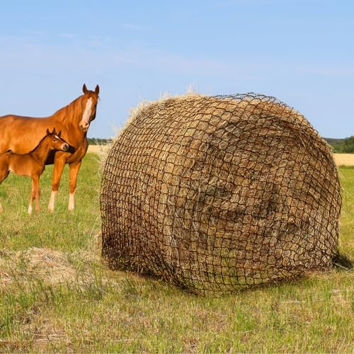 TONGMO 6x6 ft Round Bale Hay Net for Horses & Livestock - Slow Feeder Hay Nets with 2 inches Hole - size: 6×6 ft