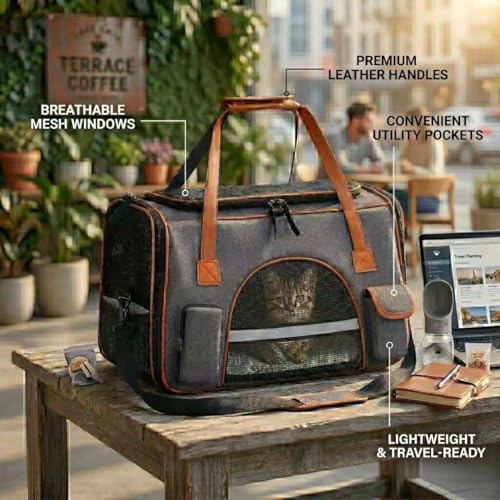 Pesen Large Soft Cat Carrier, 20 x 12 x 11 Inches, Holds Up to 28 lbs | Spacious Anti-Collapse Pet Carrier with Multiple Storage Pockets for Medium Cats, Puppies, Rabbits and Other Small Animals