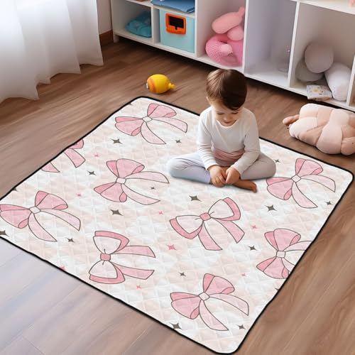Baby Play Mat Pink Bows on Checkerboard 50 x 50 Playpen Mat for Floor Play Gym Crawling Non-Slip Cushioned Baby Playmat for Infants, Babies, Toddlers - color: Multi 4