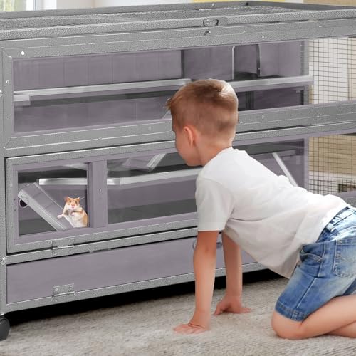 GUTINNEEN Guinea Pig Cages - Metal Iron Frame, Hamster Cage with Chew-Proof Aluminum Edges, Movable Small Animal Hideout with Leak-Proof Tray, White - color: White