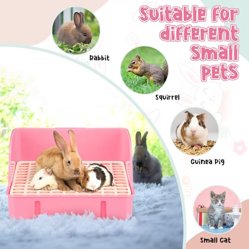Honeydak 10 Pcs Rabbit Starter Kit Small Litter Box Bunny Grooming Kit Scratch Pads Hay Feeder Bowl Ice Pad with Bunny Toys for Guinea Pig Rabbit Accessories(Pink) - color: Pink