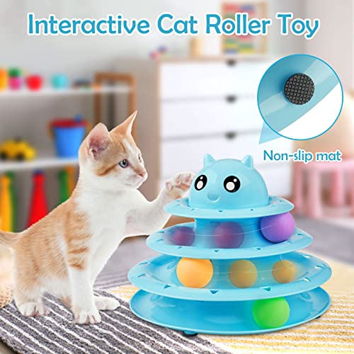 UPSKY 20 PCS Cat Toys Set with Teaser, Mice, Spring, and Various Ball Toys | Puzzle Kitten Toys, Sturdy Structure, Detachable Design, Easy to Assemble, Anti-Slip, Reduces Boredom for Indoor Cats - color: B-20PCS-Blue