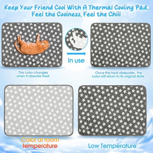 2 Pack Cat Cooling Mat 16" x 20" Self Cooling Pet Dog Pad with Color Changing Star Pattern Portable Washable Summer Rug for Cat Puppy Non-Slip Mat for Crate Indoor - size: 16" X 20"