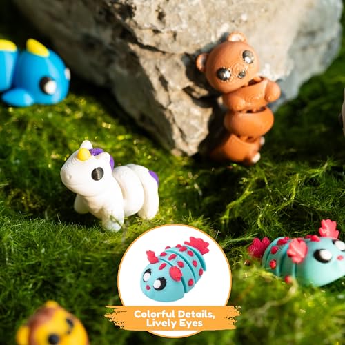 MONJITA 50 pcs Mini 3D Printed Animal Figurines, Flexible Articulated Fidget Toys, Cute Desk Decor, Party Favors, Goodie Bag Stuffers, Gifts for Kids Carnival Prizes Graduation Rewards - size: 50pcs animals