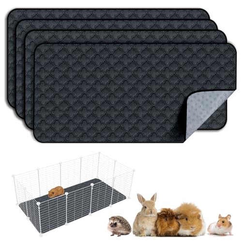FunFurry Washable Guinea Pig Cage Liner - 4 Pack Reusable Washable Pee Pads，Waterproof Guinea Pig Bedding for Small Animal - Rabbit Bunny Hamster Puppy (Dark Grey, 24" X 47" - 4 Pack) - color: Dark Grey, size: 24" X 47" - 4 Pack