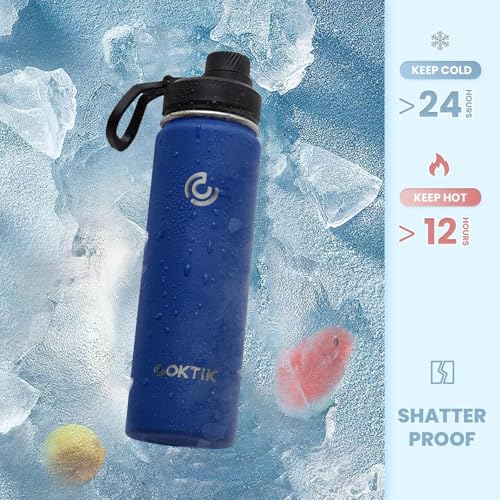 40 Pack 22 oz Sports Water Bottle With Straw,2 Lids, Stainless Steel Vacuum Insulated Water Bottles,Leakproof Lightweight, Keeps Cold and Hot, Great for Travel(Cobalt) - color: Cobalt, size: 40 Pack