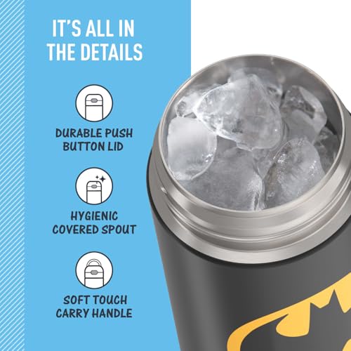 THERMOS FUNTAINER Water Bottle with Spout, 16oz, Batman | Kids Stainless Steel Insulated Water Bottle, Keeps Drinks Cold Longer for School & Play, BPA-Free - color: Batman, size: 16 Ounces