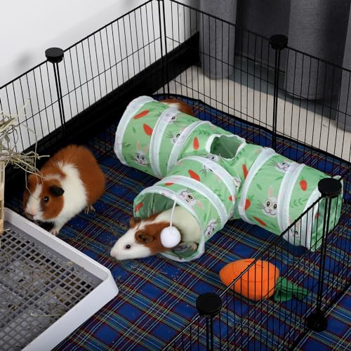 Rypet Guinea Pig Tunnel Hideout 3-Way Collapsible Small Pet Tubes, Green | 3 Way Design for Exploration, Collapsible for Easy Storage, Built-in Play Ball, Hiding & Resting for Hamsters Ferrets - color: Green