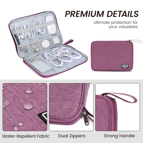 Cable Organizer Bag, Electronics Organizer Case for Tech Accessories | Store chargers, cables, power banks and adapters with elastic loops, mesh pockets and organized compartments for travel. - color: purple, size: L