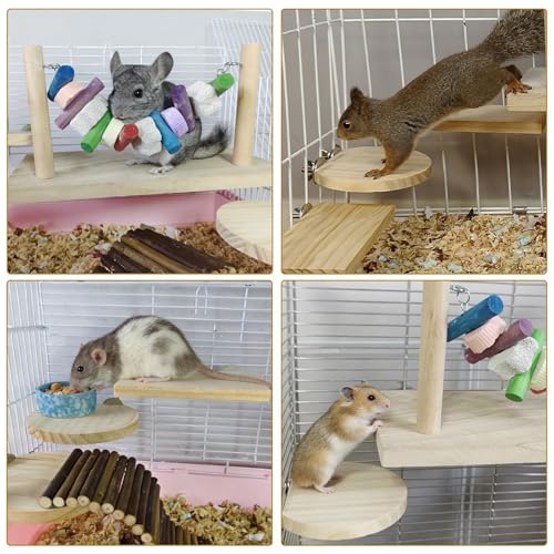 8 Pcs Chinchilla Ledges Wood Sets,Hamster Cage Platform Wooden Stand with Chew Lava Ledge Blocks Rats Climbing Toys Bridge Small Animal Cage Accessories for Squirrel Sugar Glider Gerbil Parrot - color: Colorful