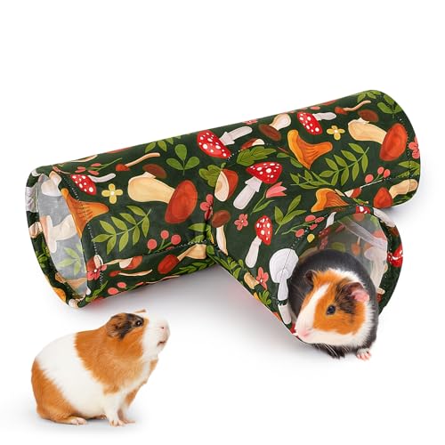 Bienbee Guinea Pig Tunnel, 3 Way Washable Guinea Pig Hideout,Foldable Rabbit Tunnel Guinea Pigs Toys for Bunny Hamster Chinchilla Ferret Rabbit Guinea Pigs Accessories Mushroom | Guinea Pig Hideout, Portable Tubes with Cute Print,High Dense Fabric for Sma