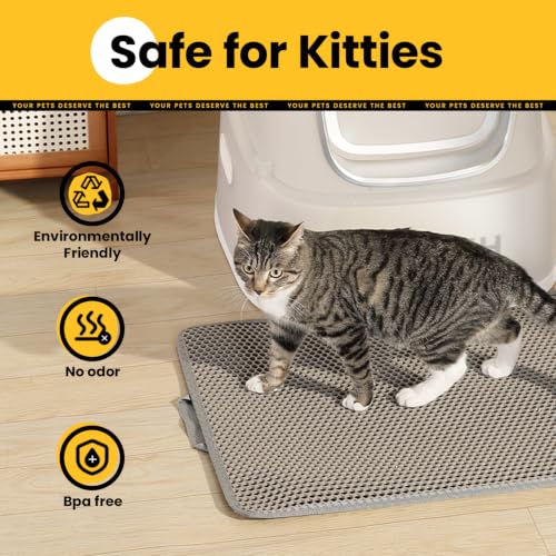 Cat Litter Mat, Upgrade Super Waterproof Back Layer Litter Box Mat, Non Slip, Durable, Soft on Paws Kitty Trapping Matt (24"x18", Gray) - color: Gray