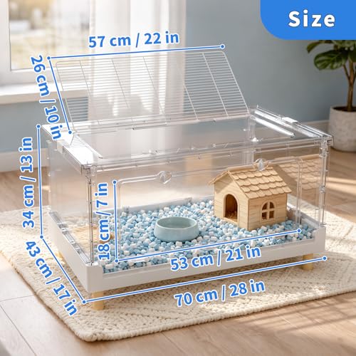 27.6" Large Hamster Cage, 13.4" High Dwarf Enclosure | 470 Square Inches Floor Space, Translucent Privacy Back Panel, 2.5" Base, Tool-Free Foldable Design, Fits Syrian Rodents - size: 27.6"L x 16.9"W x 13.4"H