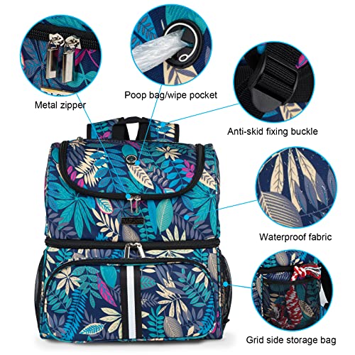 BAGLHER Pet Travel Bag, Double-Layer Pet Supplies Backpack (for All Pet Travel Supplies), Pet Travel Backpack with 2 Silicone Collapsible Bowls and 2 Food Baskets Hawaii - color: Hawaii