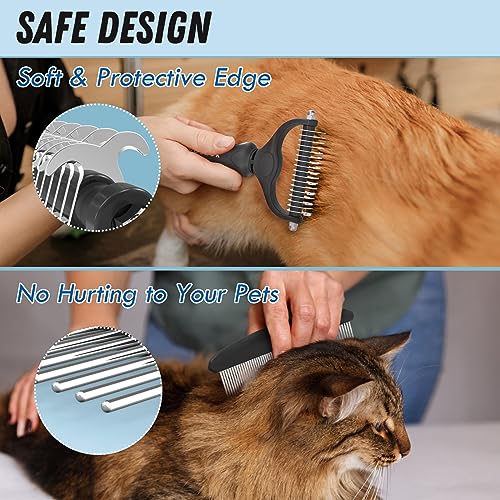 Docrok Pet Grooming Combo: Undercoat Rake, Dematting Deshedding Brush for Long-Haired Dogs and Cats, Black | Dematting Deshedding Undercoat Rake, Cat Brush Dog Brush Shedding Tool for Long Matted Haired Pets - color: Black
