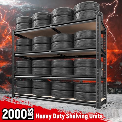 REIBII 2000LBS Storage Shelves,4-Tier Adjustable Garage Shelving for Pantry | 500 lbs per shelf,Metal Shelves,Upgards MDF boards,Tool-free assembly,for Basment Warehouse Commercial,40" W × 20''D × 60''H - size: 20"D x 40"W x 60"H