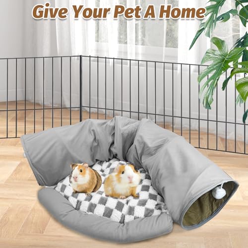 PINVNBY Bunny Tunnel Bed 2-in-1 Removable and Cozy Large Guinea Pig Hideout Tunnel Washable Small Animal Tunnels Tube Toys Guinea Pig Accessories for Rabbit Chinchilla Hedgehog Ferret (Gray)