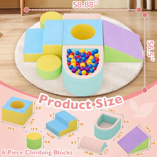 Toddler Climbing Toys Indoor, 6-Piece Baby Foam Climbing Blocks with Ball Pit, Colourful Soft Play Set for Toddlers 1-3 Years Old, Kids' Indoor Climbers & Play Structures (Balls not Included)