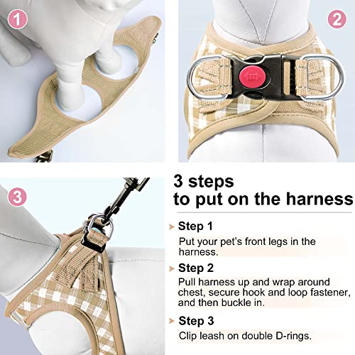 Dog Harness Step-in Breathable Puppy Cat Dog Vest Harnesses for Small Medium Dogs - color: Beige Checkered, size: X-Small (Chest 10''-11.5'', Weight 5-8 lb)