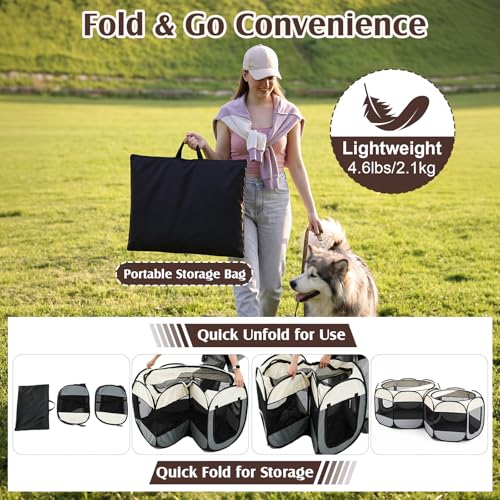 Leinuosen 2-in-1 70'' Pop Up Pet Playpen, Large Portable Cat Dog Tent Crate Cage Kennel, Indoor Outdoor Foldable Playpen for Puppy Kitten Small Animals, No Divider