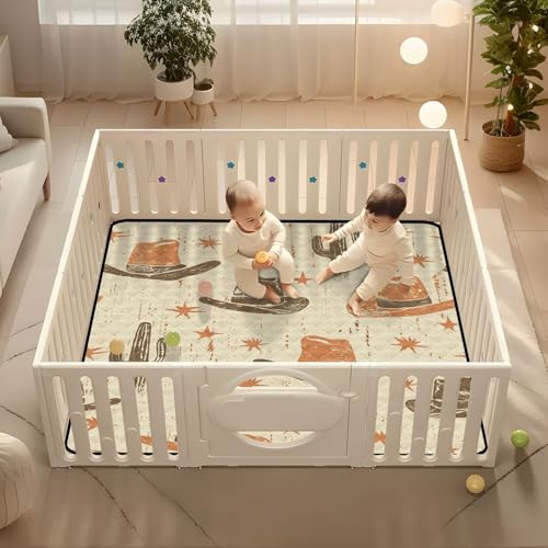 Baby Play Mat Desert Cowboy Hat and Cactus 50 x 50 Playpen Baby Mats for Floor Play Gym Crawling Mat Non-Slip Cushioned Playmat for Infants, Babies, Toddlers - color: Multi 16