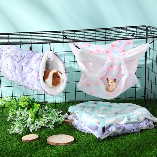 6 Pcs Rat Hammock Set Ferret Hanging Tunnel 3 Tier Guinea Pig Hammocks Hideout Soft Chinchilla Bed for Cage Accessories Hide,Play and Sleep(Lovely,Heart) - color: Lovely