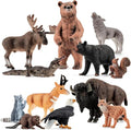 12PCS Solid North American Woodland Forest Animal Figurines Set | Realistic Wildlife Animal Toys, Educational Learning Playset, Birthday Party Favor Cake Topper Gifts for Toddlers Kids 3-13