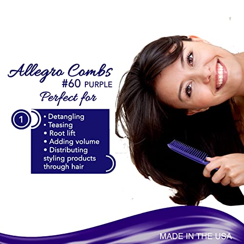 Allegro Combs 60 Parting Three Row Combs Salon Hairstylist Hairdresser Detangle Combs For Natural Hair And Wigs For Curly Hair Made In The Usa 2 Pcs. (Purple) - color: Purple