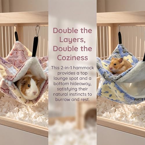2 Pack Guinea Pig Hammock, Rat Hammock, Double Layer Bed | Cozy double-layer fleece hammock for rats, guinea pigs & more. Warm hideout, sturdy hooks, washable cage accessories.