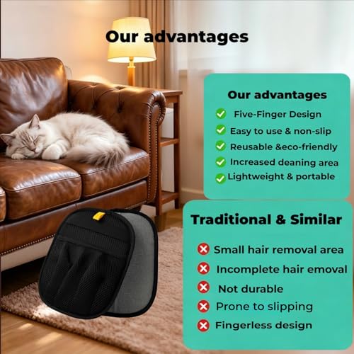 Electrostatic Pet Hair Removal Glove Magic Brush for Dogs & Cats | 5-Finger Electrostatic Pet Hair Remover Glove, Magic Brush for Dog Cat Hair Removal on Couch, Car Seat, Clothing - color: 2Black