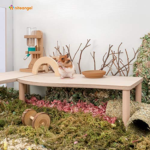 Niteangel Hamster Play Wooden Platform: Wave- 15.7" L x 9" W - 7" H | Can Maximizes Cage Space & Enriches Pet environment for Dwarf Syrian Hamsters Gerbils Mice Degus or Other Small Pets - size: Wave - 7" height