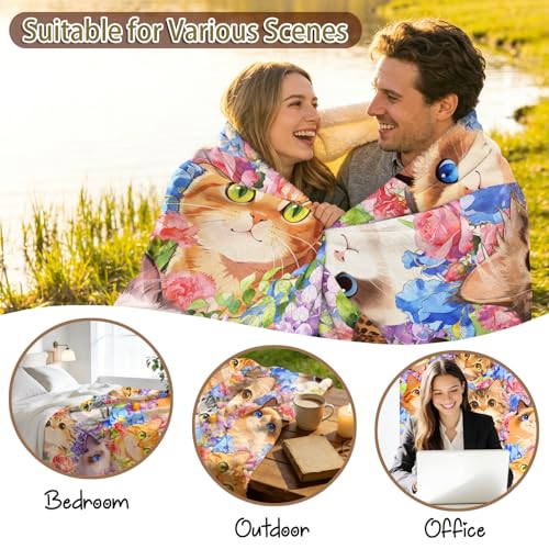 Cat Blanket Gifts Soft Warm Flannel Cats Throw Blanket Cute Cat Themed Lovers Gifts for Couch Bed Travel 50"x40" - color: Blue Cat