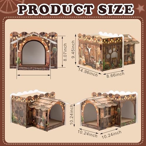 Lineshading 2 Story Cardboard Cat House with Scratcher Pad, Multi Level Durable Cat Scratcher House for Small Kitten Bunny Rabbit Animals Christmas Birthday Gift(17x12x10,Western) - style: Western