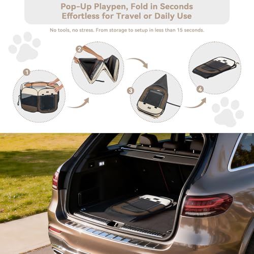 A 4 Pet 40.55-in Dog Playpen, Small Dogs & Puppies, Brown+Beige | Includes bowl, waterproof floor, pop-up design, home/travel/outdoor use - color: Brown+Beige, size: M(40.55"x40.55"x20.5")