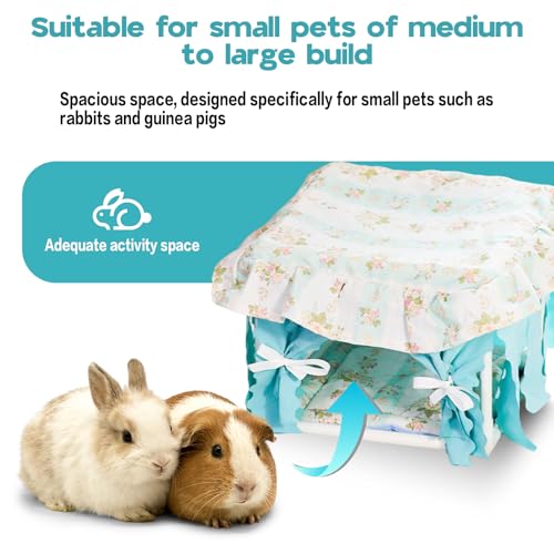 Hamster Hideout Tent with Curtain,Bunny Hideout, Machine Washable Guinea Pig Hide Tent Houses & Habitats, Triangular Hideout Shelter Small Animal Bed,Ferret, Rat, Chinchilla, Squirrel（Blue） - color: blue white