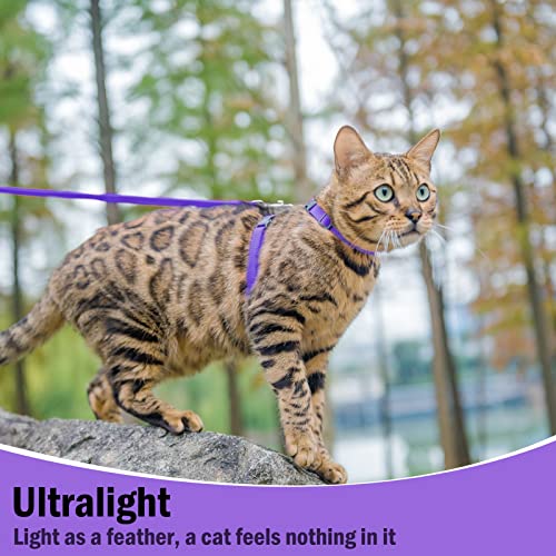 PUPTECK Adjustable Cat Harness and Leash Set Escape Proof Kitten Strap Collar for Walking Travel, Purple - color: Purple, size: Small